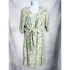 Globe Trotter Green‎ Pastel Tropical Floral Sequin Dress Wrap Combo Plus Size 2X